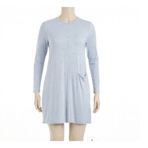 Pure‎ Jill Luxe Tencel Dress Womens Large Heather Blue Long Sleeve Pocket Casual
